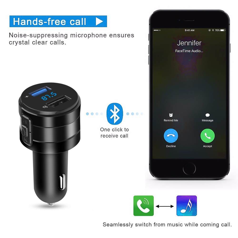 Bluetooth 4.2 FM Transmitter C - Robot Bluetooth Car ulasan dan harga